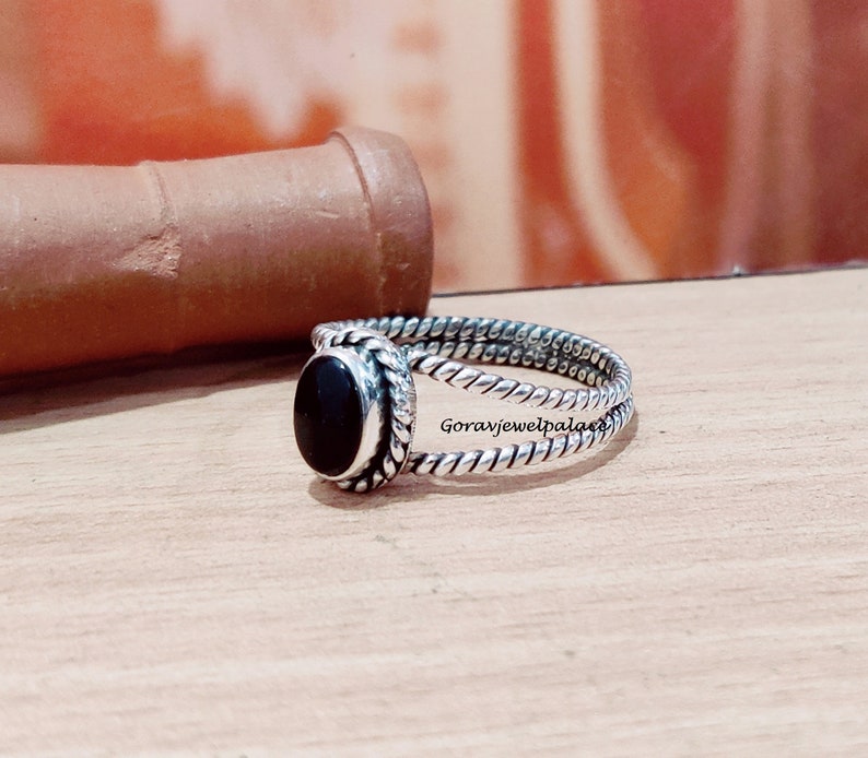 Handmade Black Onyx 925 Sterling Silver Band Ring image 6