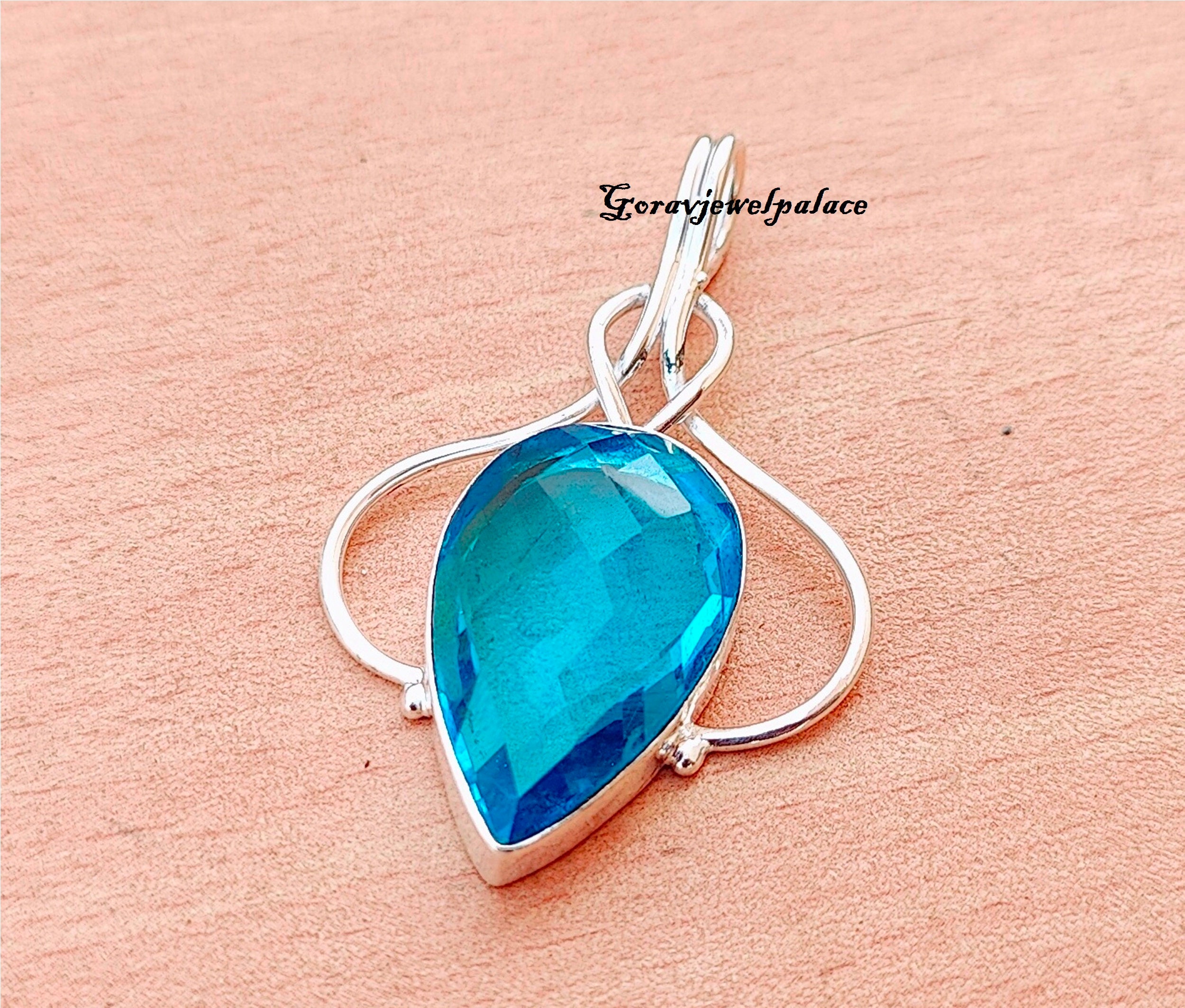 Pendentif En Argent Sterling 925 Avec Topaze Bleue London Blue - Pierre Naturelle, 3 Pierres, 10+ Carats, Neuf Sans Emballage