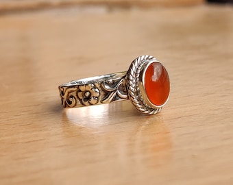 Carneool ring, 925 sterling zilveren ring, designer ring, handgemaakte ring, bandring, kleine ring, vrouwenring, cadeau voor haar.
