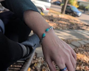 Handmade Turquoise 925 Silver Bangle: Adjustable Cuff Bracelet - Etsy