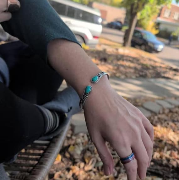 Handmade Turquoise 925 Silver Bangle: Adjustable Cuff Bracelet - Etsy