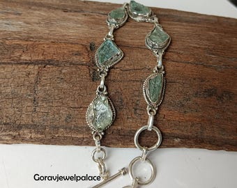 Pulsera de aguamarina natural: Joyería bohemia de plata de ley