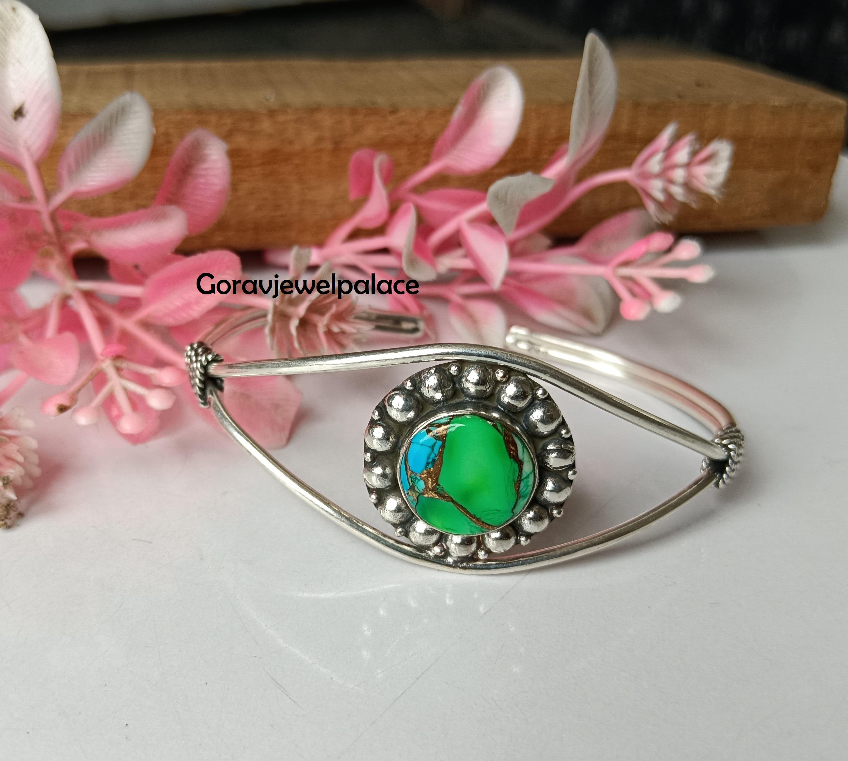 アクセサリー Vintage Silver Turquoise Bangle 925 Green Dahlia Turquoise Bangle: Handmade 925 Sterling Silver Cuff