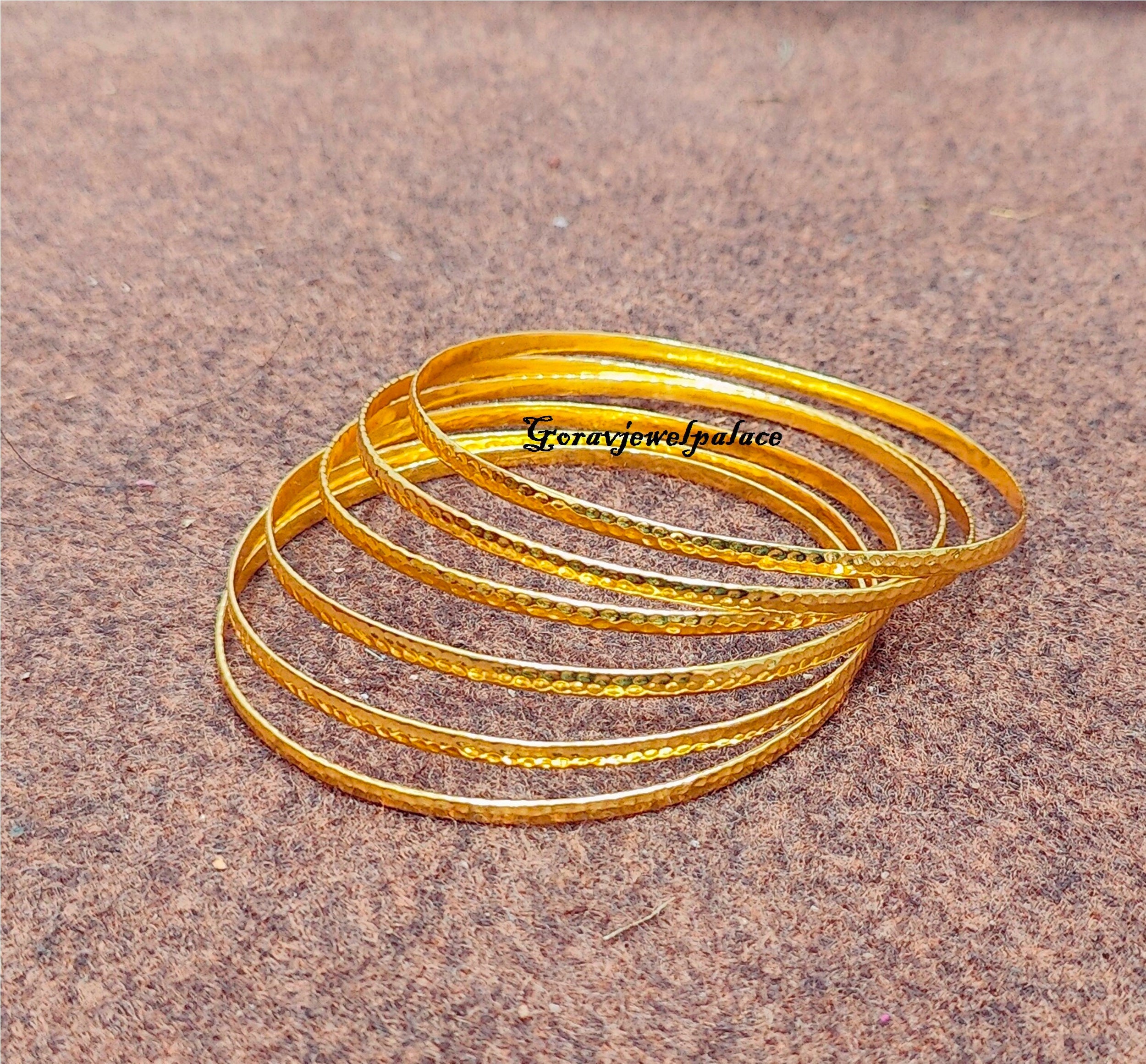 Hammered Gold Plated Sterling Silver Bangle Set: Handmade Jewelry