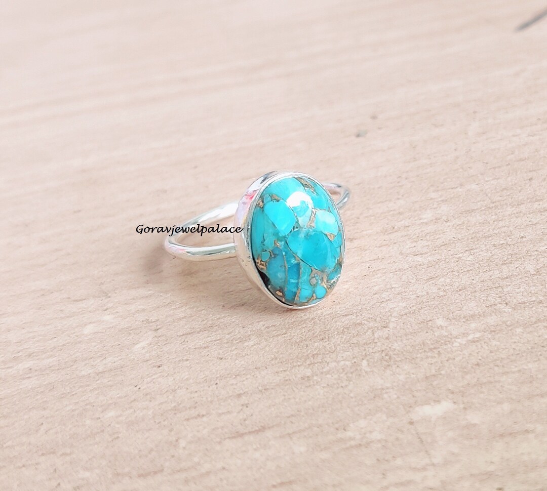 Handmade Copper Turquoise Ring: 925 Sterling Silver Band - Etsy
