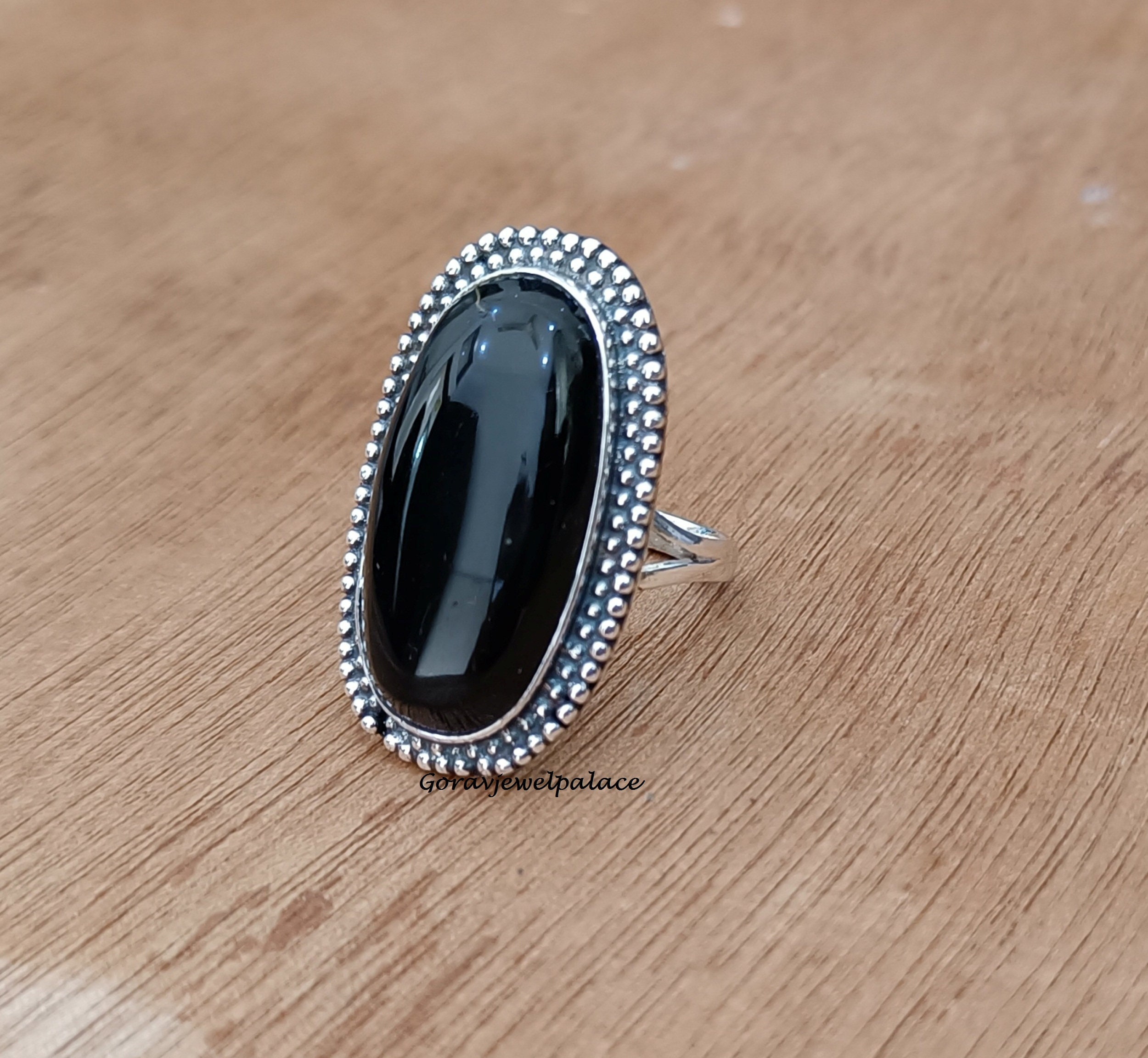 ブラックオニキスリング：ハンドメイド925スターリングシルバー 