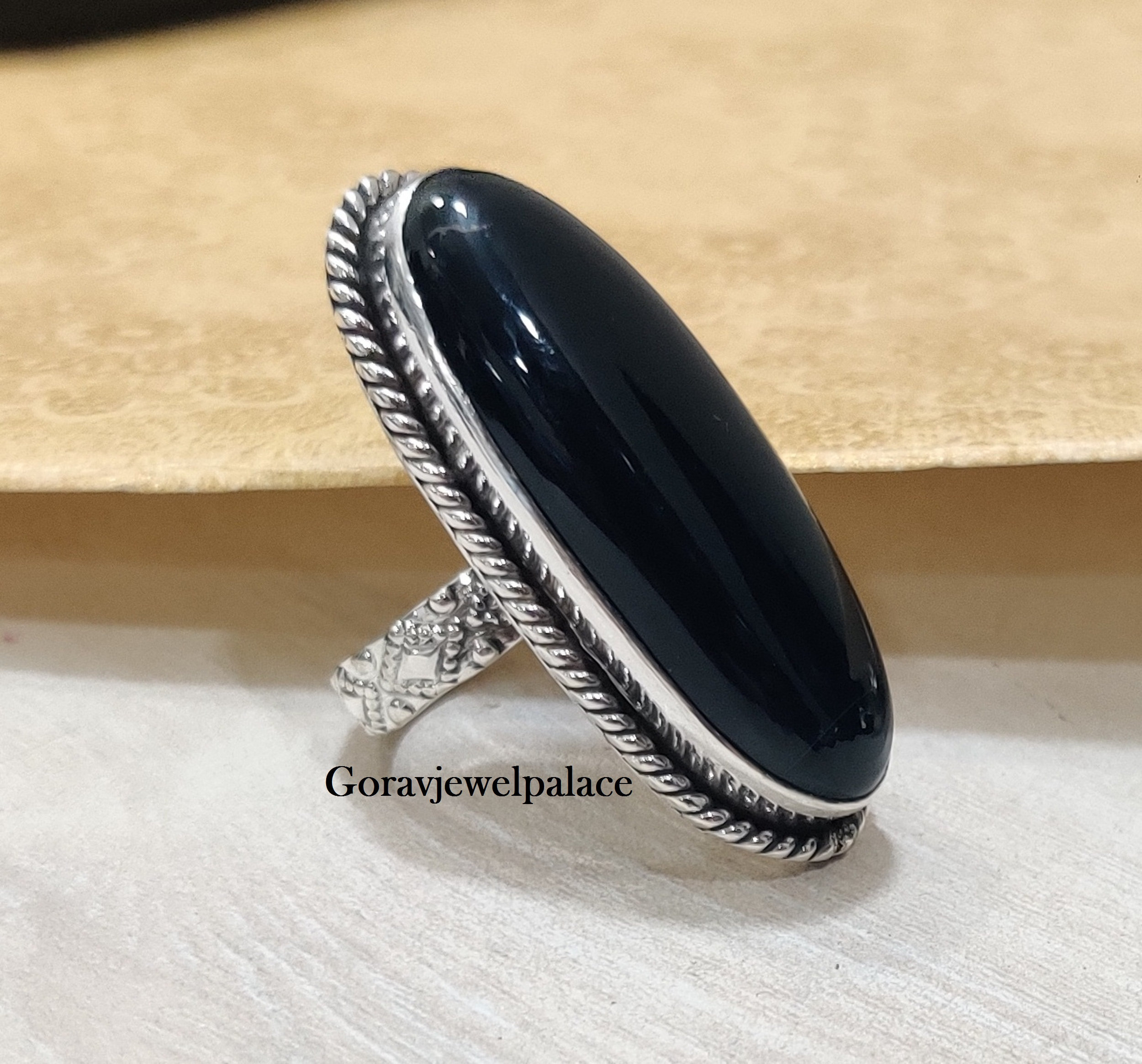 Oval Black Onyx Ring: Handmade 925 Sterling Silver Birthstone Ring