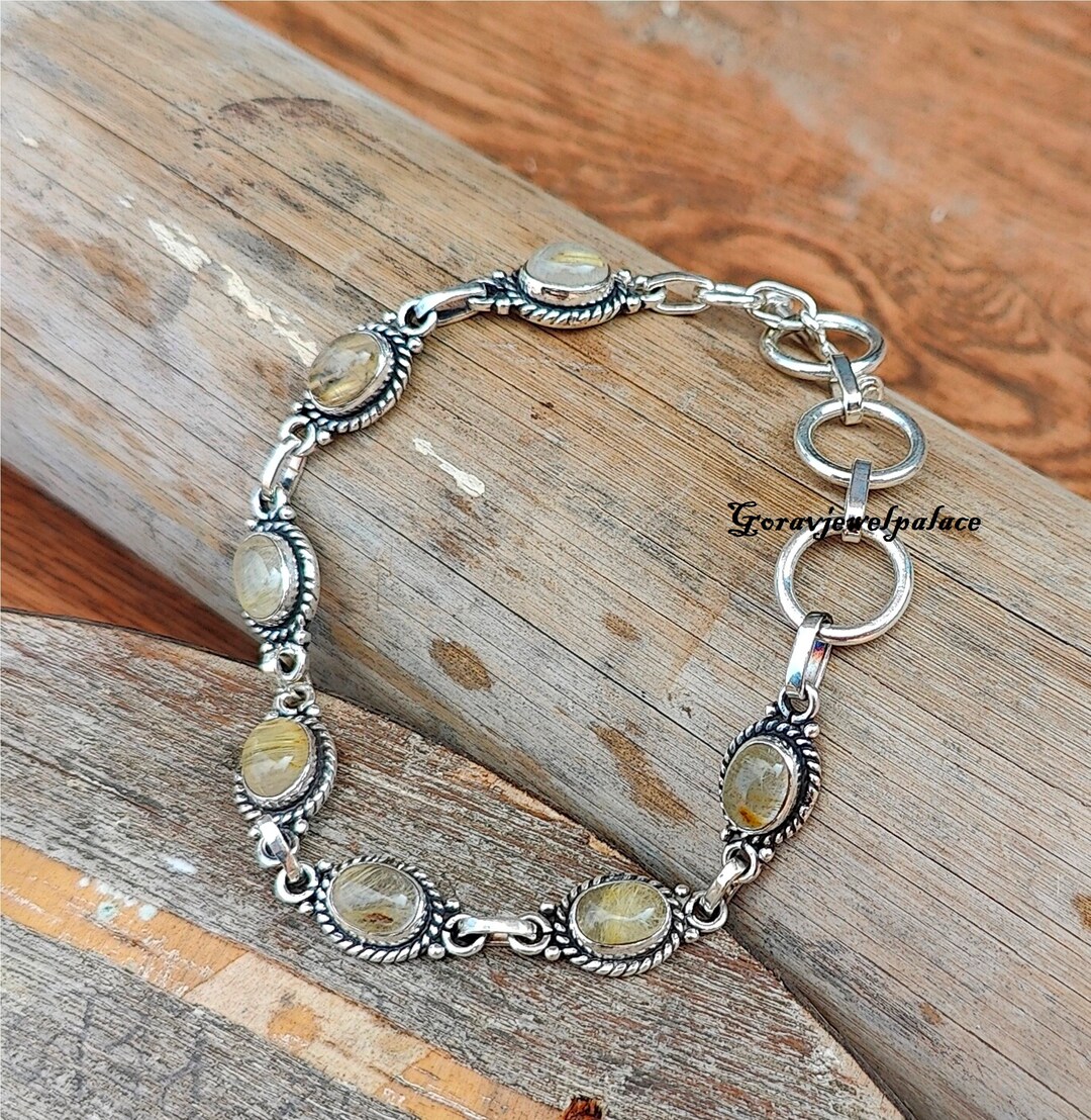 Golden Rutile Bracelet 925 Silver Bracelet Women Bracelet Etsy