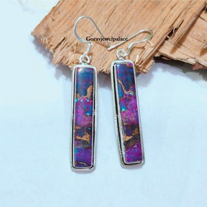 Purple Copper Turquoise Earring/ Boho Earring/Dangle & Drop Earrings/925 Silver Jewelry/Handmade Earring/Gift For Women/Etsy Earring