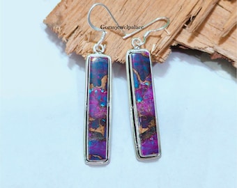 Purple Copper Turquoise Earring/ Boho Earring/Dangle & Drop Earrings/925 Silver Jewelry/Handmade Earring/Gift For Women/Etsy Earring