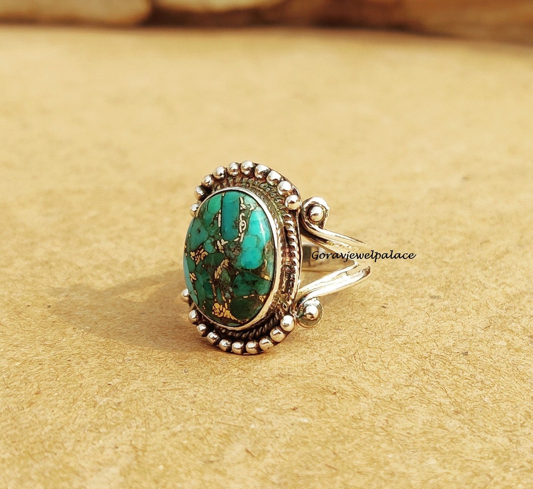 Handmade Copper Turquoise Ring: 925 Sterling Silver Band - Etsy