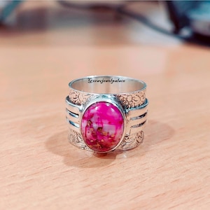 Anillo de prehnita, anillo de plata de ley 925, anillo hecho a mano, anillo de banda, joyería de mujer, anillo de piedra ovalada, joyería de regalo, anillo boho, joyería de prehnita. Pink Turquoise