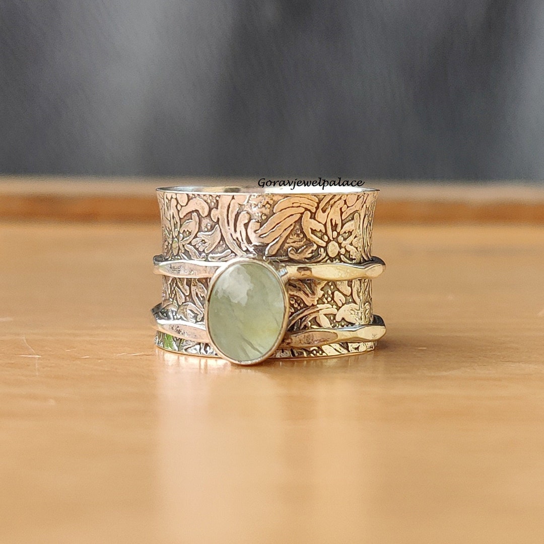 Prehnite Ring, 925 Sterling Silver Ring, Handmade Ring, Spinner Ring ...