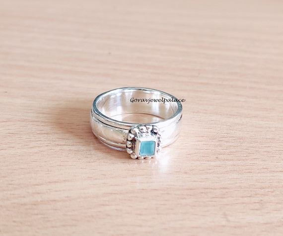 Aquamarine 925 Sterling Silver Spinner Ring: Handmade Meditation Jewelry