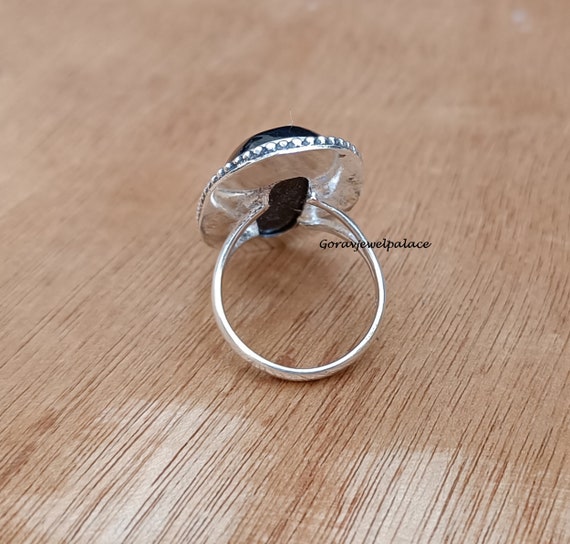 ブラックオニキスリング：ハンドメイド925スターリングシルバー