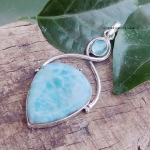 Pear Larimar Pendant, 925 Silver Pendant, Aquamarine Pendant, Handmade Pendant, Necklace For Women, Two Stone Pendant, Larimar Gift Jewelry