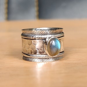 Labradorite Spinner Ring: Handmade 925 Sterling Silver Boho Ring