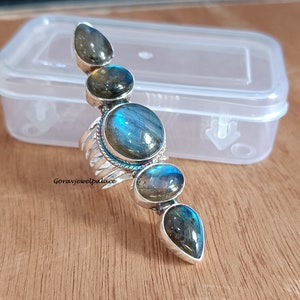 Labradorite Ring, 925 Sterling Silver Ring, 5 Stone Ring, Handmade Ring, Boho Ring, Designer Ring,Women Ring, Anniversary Ring, Gift Jewelry