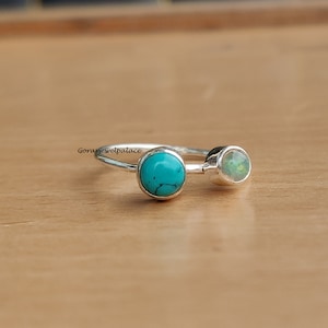 Turquoise & Opal Ring: Handmade 925 Sterling Silver Band