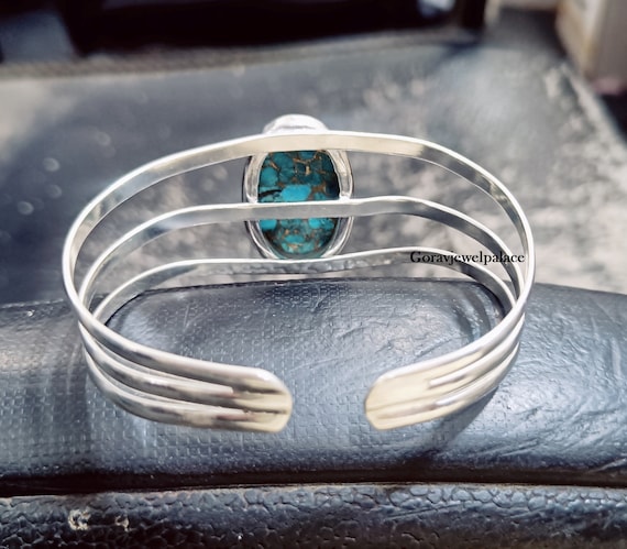 Oval Copper Turquoise 925 Silver Bangle: Adjustable Cuff - Etsy
