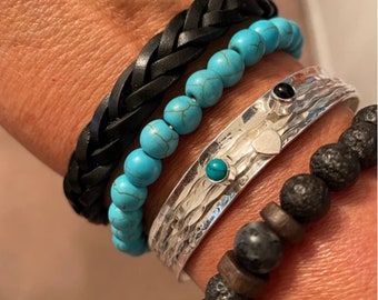 Turquoise Black Onyx 925 Sterling Silver Spinner Bangle