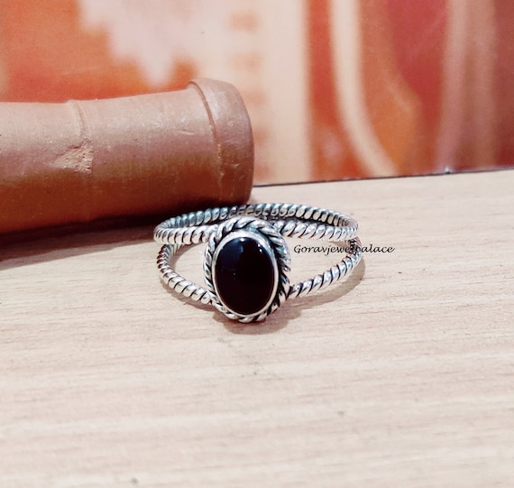 Handmade Black Onyx 925 Sterling Silver Band Ring