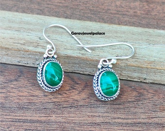 Handmade Malachite Earrings: 925 Sterling Silver Dangle Drop Earrings