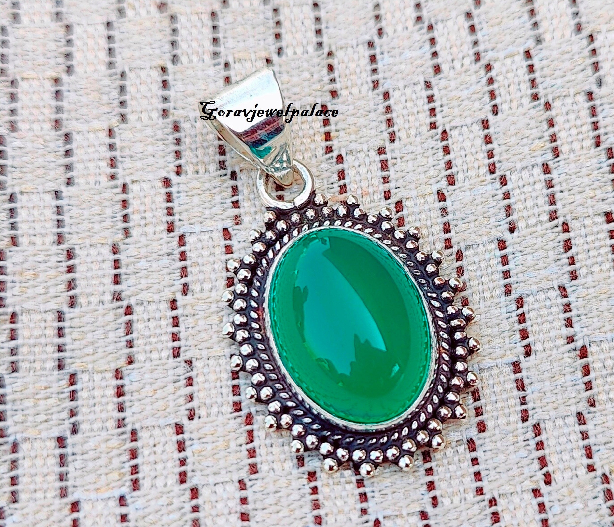 Handmade Green Onyx 925 Sterling Silver Pendant Necklace - Etsy