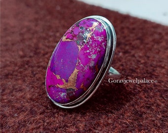 Purple Copper Turquoise Ring, Designer Band Ring, 925 Silver Ring, Handmade Ring, Oval Stone Ring, Women Turquoise Gift Jewelry, Boho Ring,