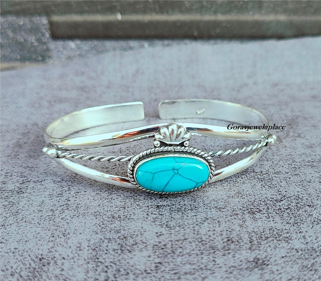 Crown Turquoise Bangle, Open Cuff Bangle, 925 Silver Bangle