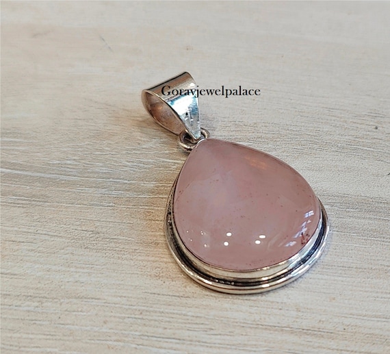 Collana donna con ciondolo pendente goccia in vero quarzo rosa piet
