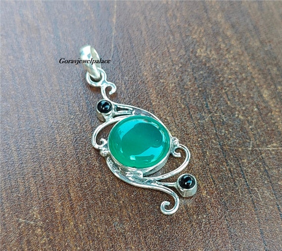Green Onyx & Black Onyx 925 Sterling Silver Handmade Pendant - Etsy