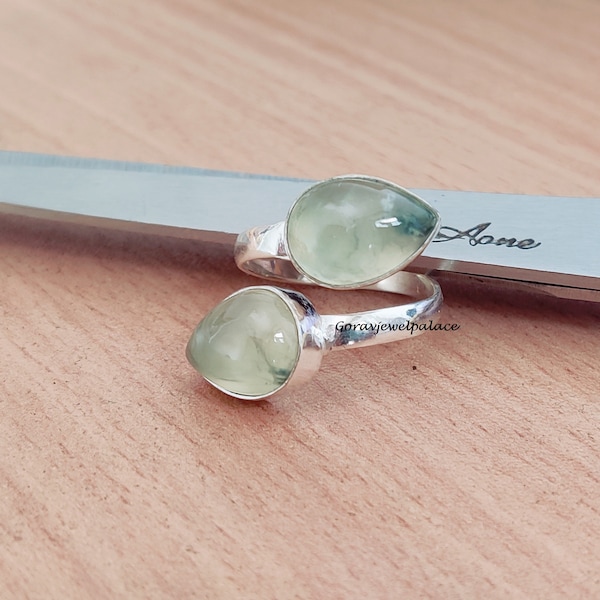 Prehnite Ring, 925 Sterling Silver Ring, Handmade Ring, Band Ring,Women Ring,Friendship Ring,Designer Ring, Gift,Adjustable Ring.