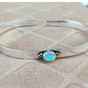 Handgjort armband i opal sterlingsilver: Justerbar öppen manschett