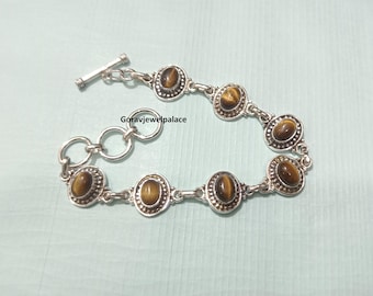 Tiger's Eye Bracelet: Handmade 925 Sterling Silver Gemstone