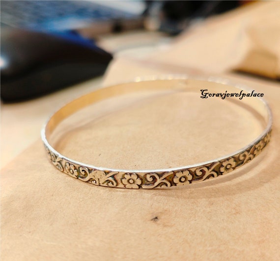 Handmade Sterling Silver Flower Bangle: Boho Stacking