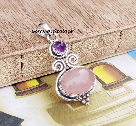 Collier En Quartz Rose Et Améthyste Naturels - Argent Massif 925 - 45 Cm - Neuf Avec étiquettes