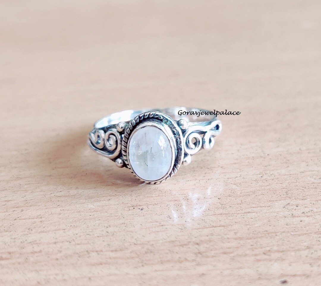 Handmade Round Moonstone Ring: 925 Sterling Silver Band