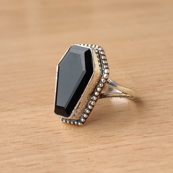 Schwarz Onyx Sarg Ring: Handgefertigte 925 Sterling Silber Band