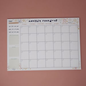 Floral Monthly Planner - A4 Notepad Landscape | Desk Pad, Month, Monthly Overview, To Do, Organisation, Back to School