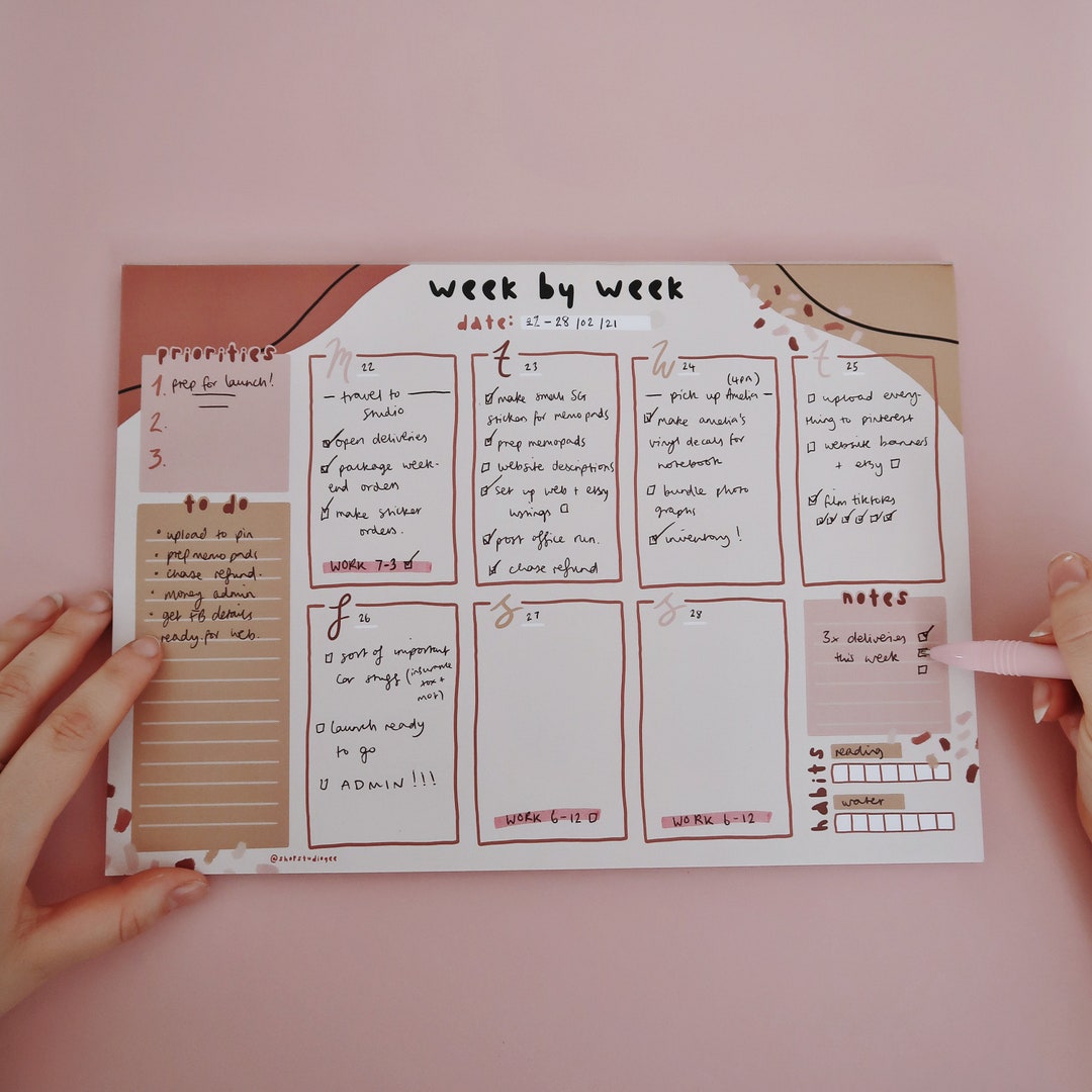 Week by Week Weekly Planner - A4 Notepad Landscape | Desk Pad, to Do ...