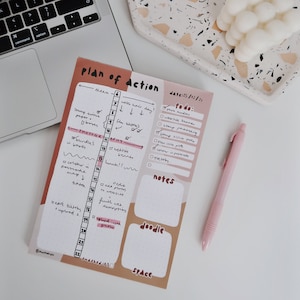 Plan of Action Daily Planner - A5 Notepad Portrait | Desk Pad, To Do, Organisation, Back to School