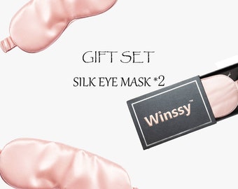 2PC Set Silk Sleep Eye Mask avec des garnitures en soie organique douce respirante, un masque pour les yeux d’avion pour voyager