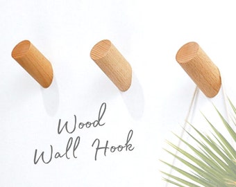 Light Wood Wall Hook, Beech Wood Wall Mounted Hook, Wood Towel hanger, Natural Wood Coat Hanger (1 pc)