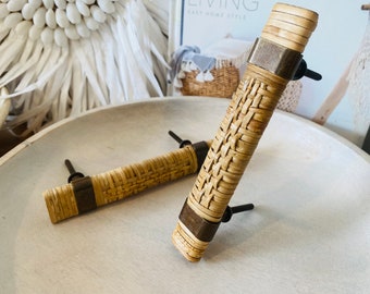 Rattan Cabinet Handle, Wood Rattan Furniture Pull, Coastal Handles, Rattan Dresser Handle