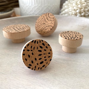 Cork Wood Knob, Round Wooden Furniture Knob, Cork Dresser Handle, Drawer Knob, Cabinet Pull, Kitchen Handle