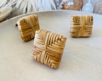 Rattan Square Knob, Geometric Rattan Handle, Furniture Knobs, Cabinet Hardware, Boho Dresser Knob, Furniture Hardware