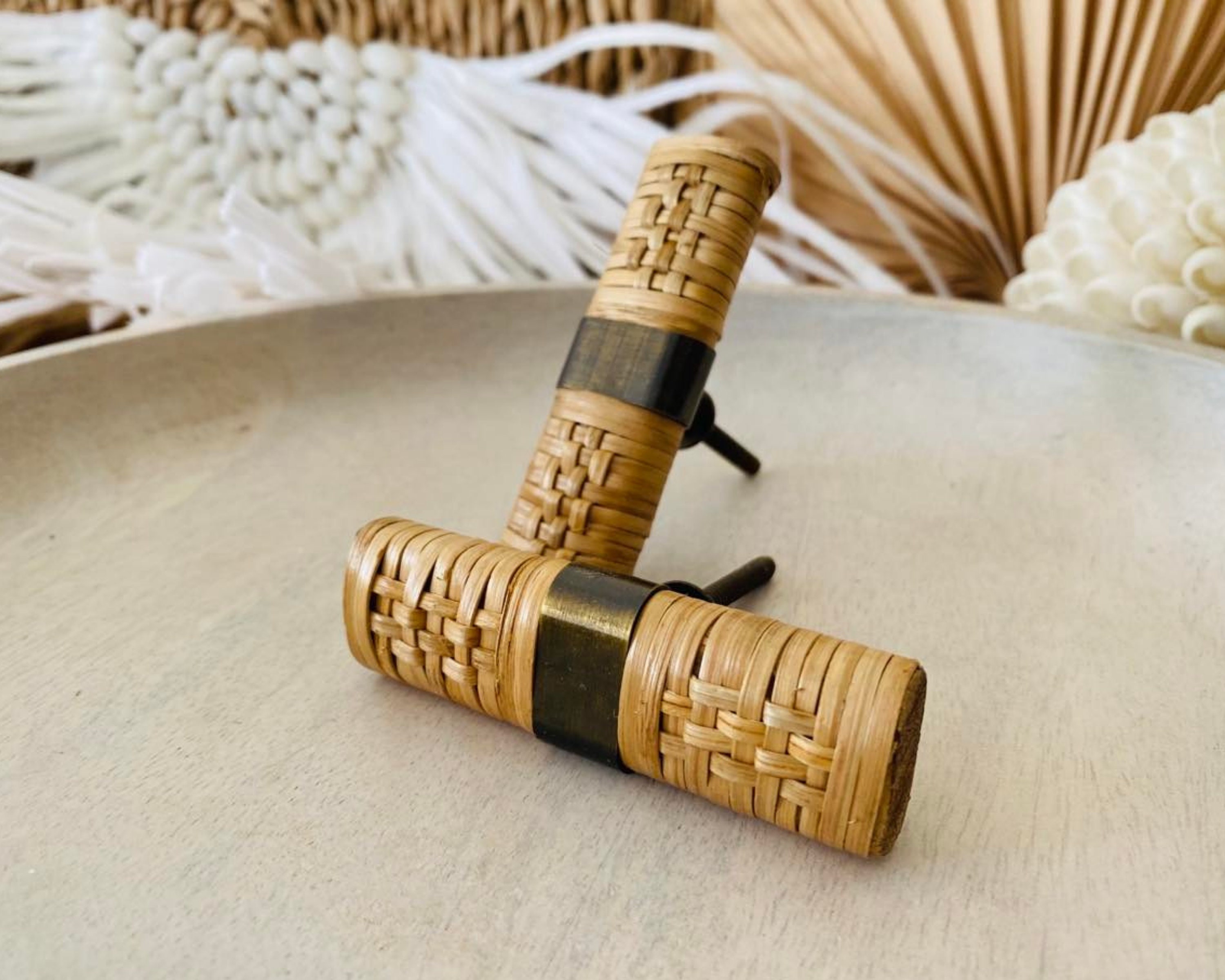 Rattan Knob Wood Rattan Furniture Pull Coastal Etsy