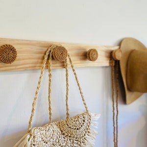 Rattan Timber Wall Hooks, Coat Hanger, Hat Hook, Wooden Coat Hook, Wicker Wall Decor