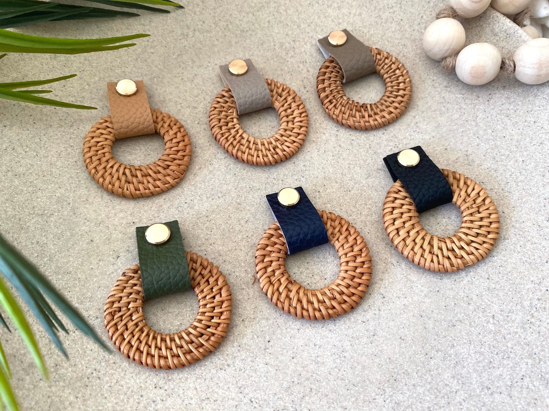 Rattan Drawer Pull Rattan Faux Leather Pull Cabinet Pull Rattan Knob